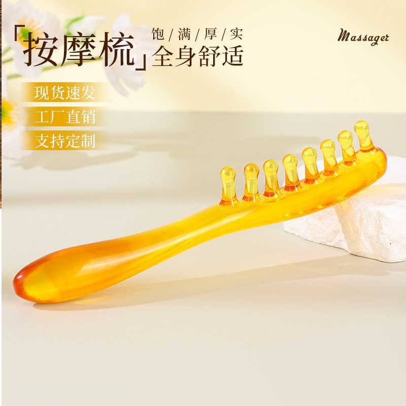 Resin Meridian Massage Comb Long Handle Short Teeth Anti Static Scalp Acupoint Massage Tool - Image 3