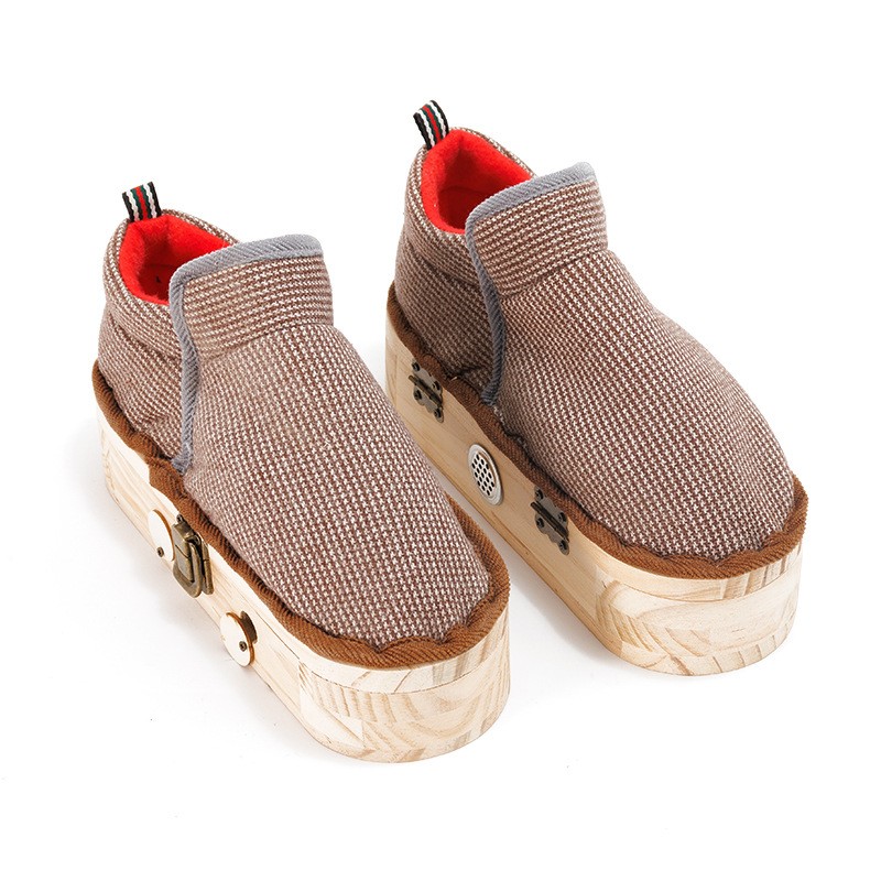 Solid Wood Moxibustion Shoes Wearable Foot Warmer Moxa Box for Home Foot Care Brown Winter Style - Image 5