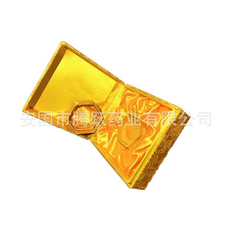 Hexagonal Brocade Gift Box Yellow Silk-Style Packaging Empty Presentation Box for Herbal Gifts - Image 5