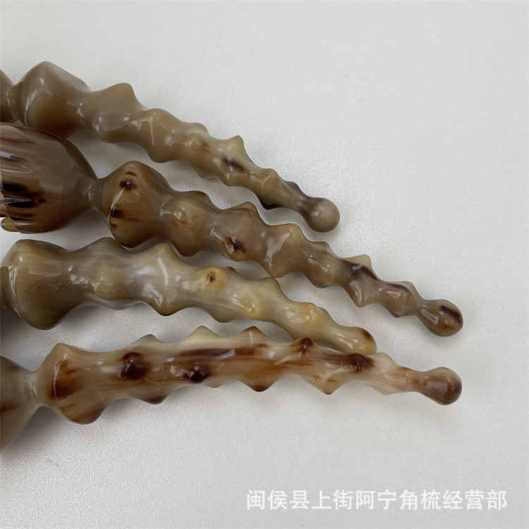 Horn Facial Massage Stick Gujiao Lianpeng 18 Bead Lotus Design Hand Carved Guasha Tool Portable Acupoint Massage Comb - Image 4