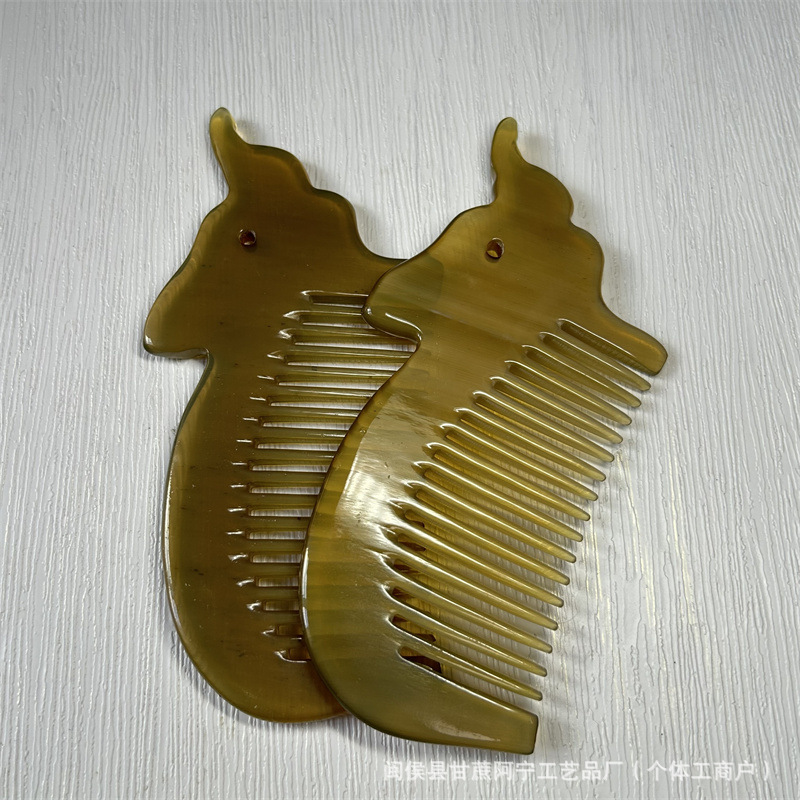 Yak Horn Comb Elephant Fine Tooth Scalp Massage Comb 10-15CM Engraved Gift - Image 2