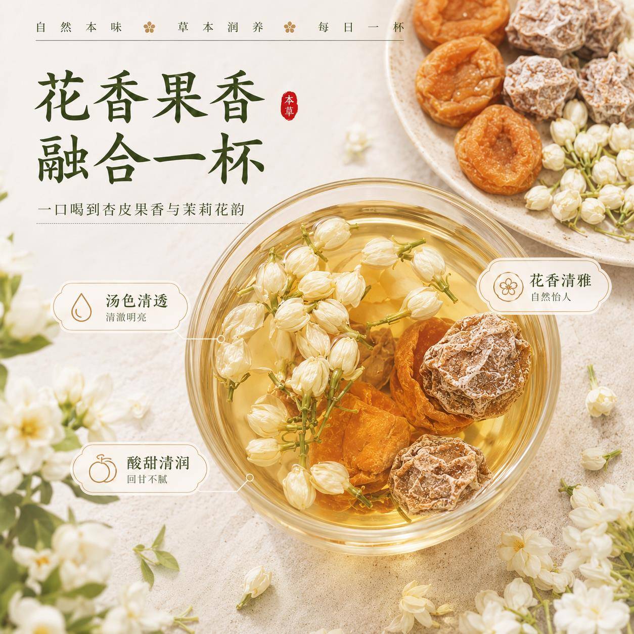 Apricot Peel Plum Jasmine Tea Bags 8g x 12 Cold and Hot Brew Fruit Tea for Summer Refreshment - Image 3
