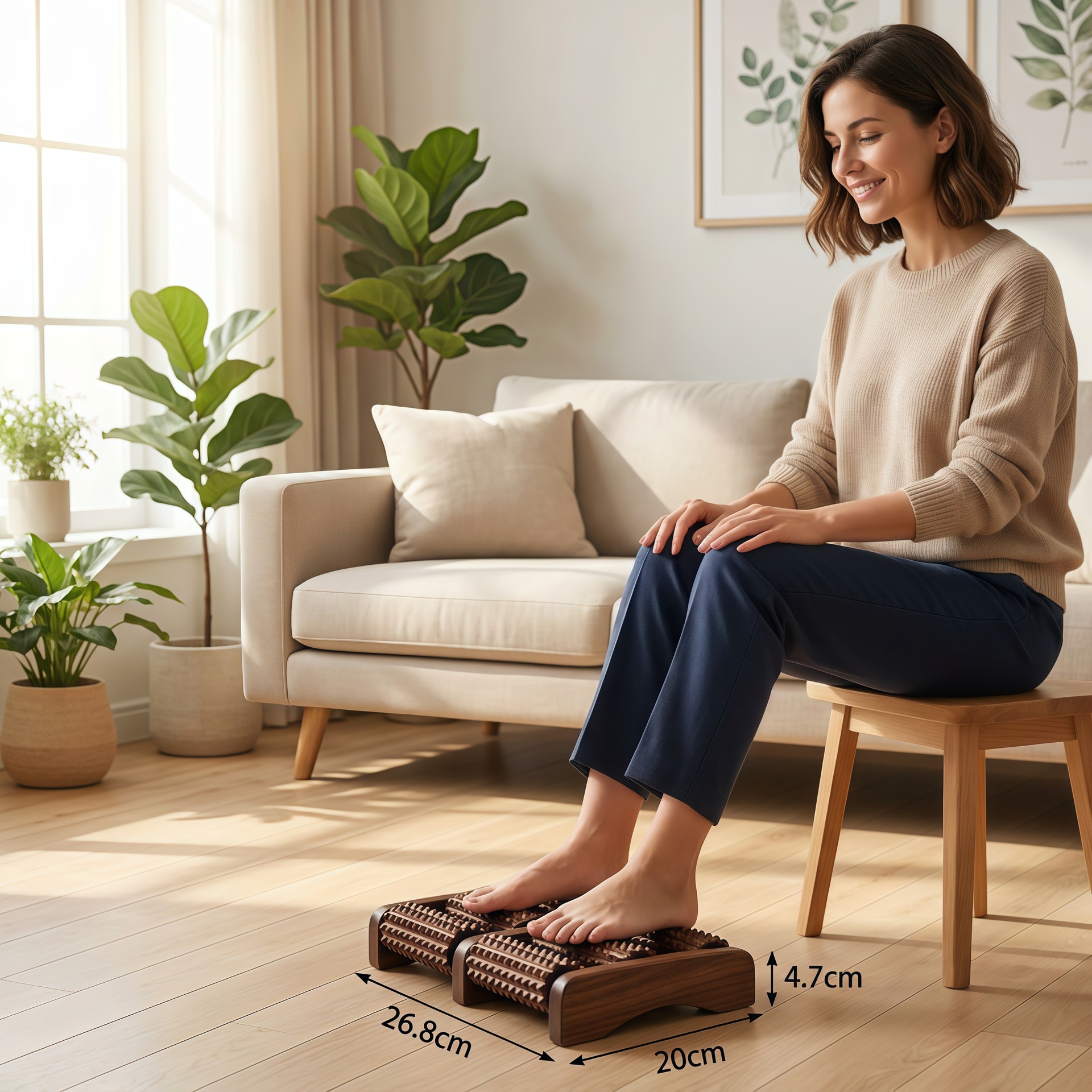 Wooden Foot Massage Roller 8-Row Beech Wood Acupressure Tool for Home Foot Relaxation 26.8cm - Image 4
