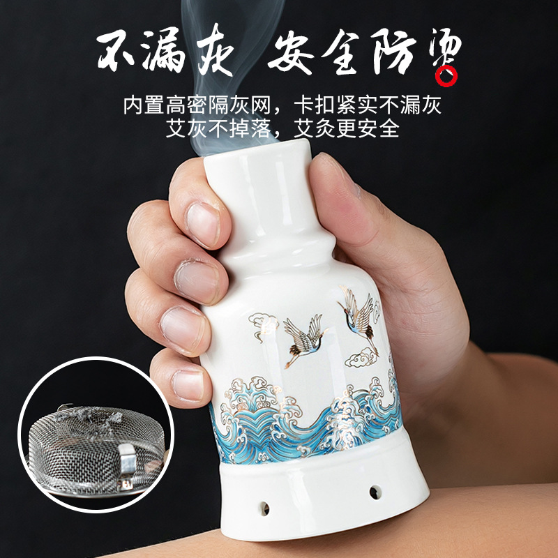 Ceramic Moxibustion Jar Double-Layer Celadon Warm Therapy Device with Gua Sha Massage and Herbal Steaming Function - Image 3