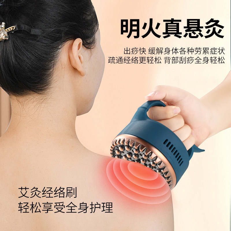 Moxa Meridian Brush Gua Sha Massage Tool for Back and Abdominal Wellness with Moxa Sticks Oil and Chart - Image 2