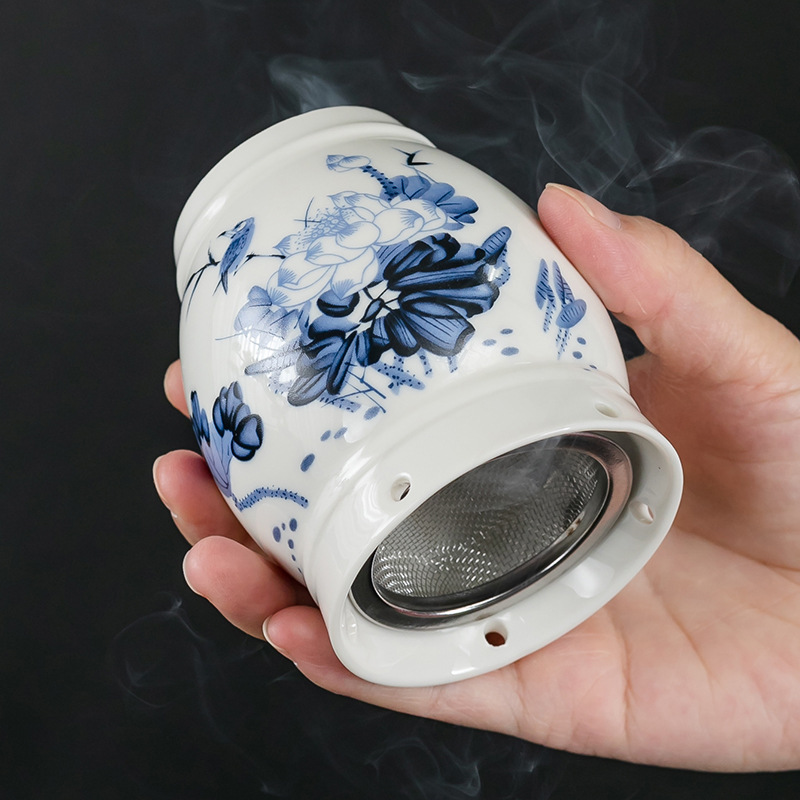 Ceramic Moxibustion Jar Heat-Resistant Moxa Box with Steel Ash Guard Portable Warming Tool for Body Care - Image 4