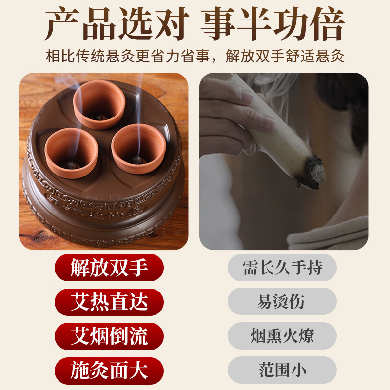 Wufu Moxa Burner Ceramic Navel Moxibustion Jar 2-3 Hole Hanging Moxa Device Home Beauty Use with 20 Stone-Ground Moxa Cones - Image 2