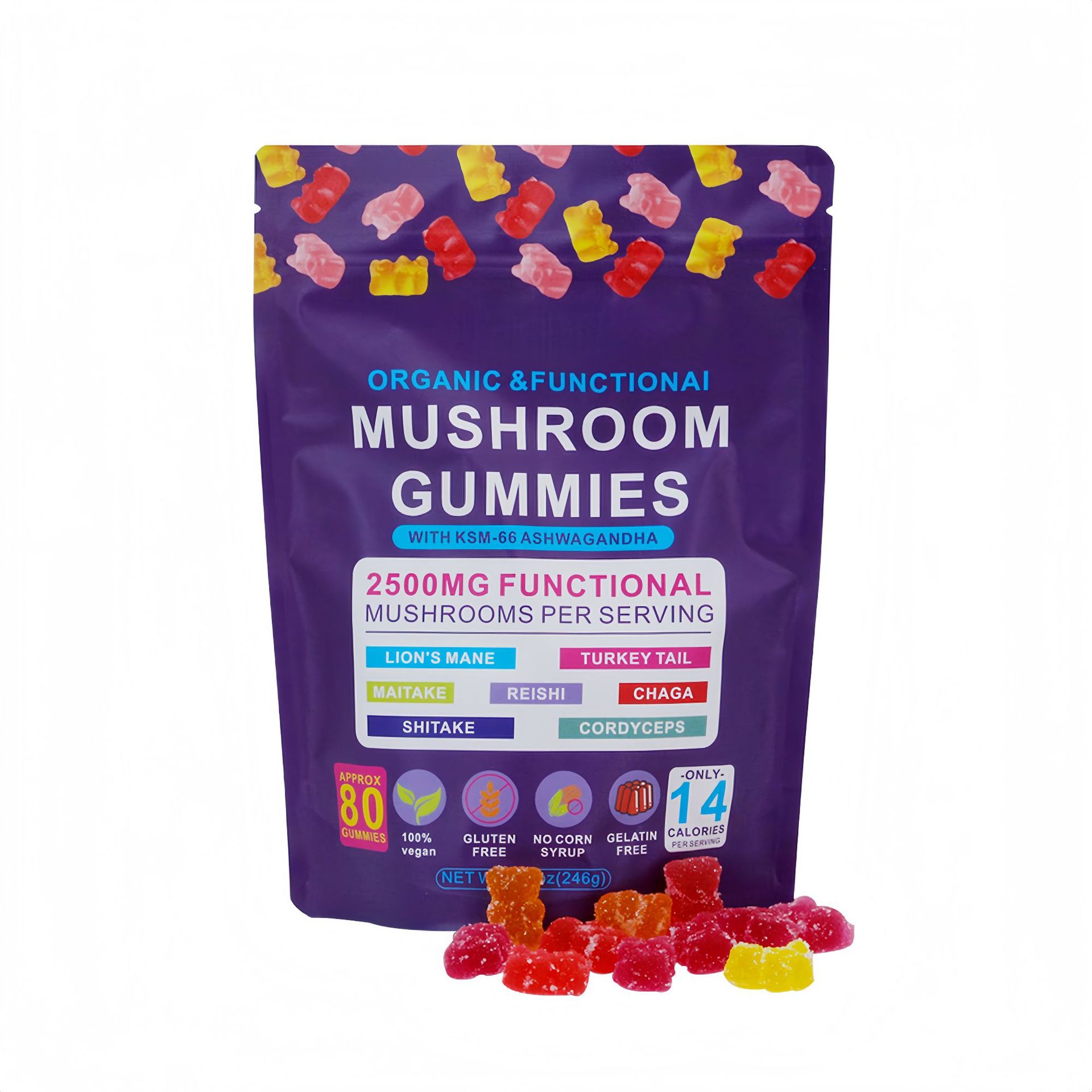 Mushroom Complex Gummies with Ashwagandha and Lion's Mane Sugar-Free Bear Gummies - Image 2