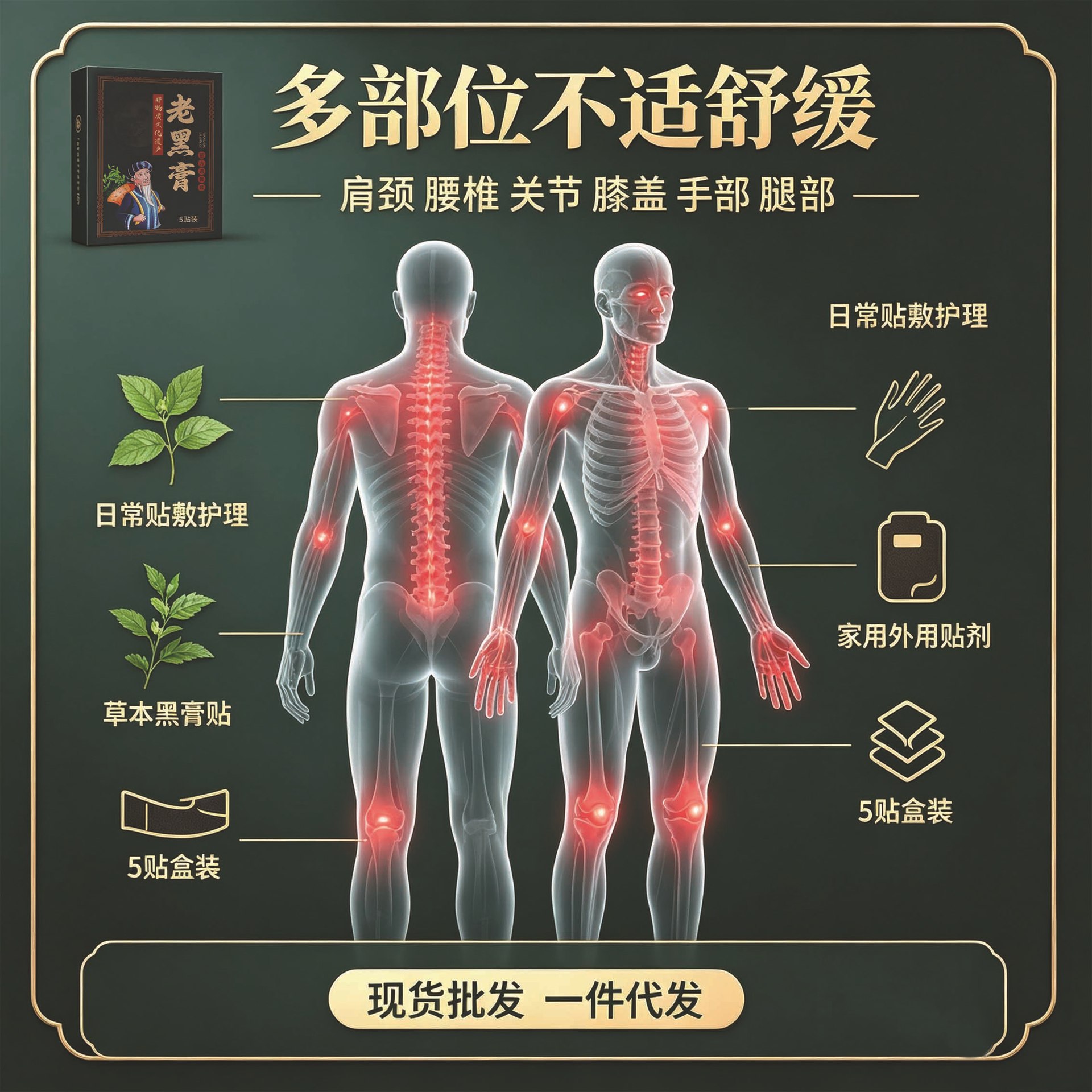 Miao Herbal Black Plaster Warming Topical Patch for Neck Shoulder Back Knees Joints External Wellness Use 5 Patches per Box - Image 2