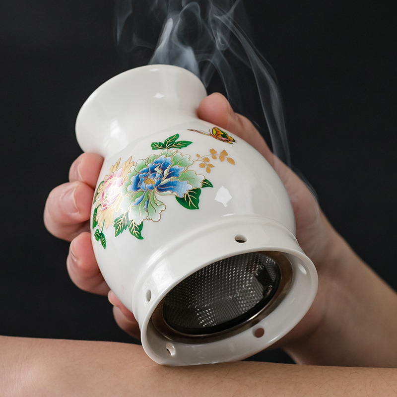 Ceramic Moxibustion Cup with Gua Sha Edge Double Layer Massage Jar for Body Care 10.2 x 7.4 cm - Image 3