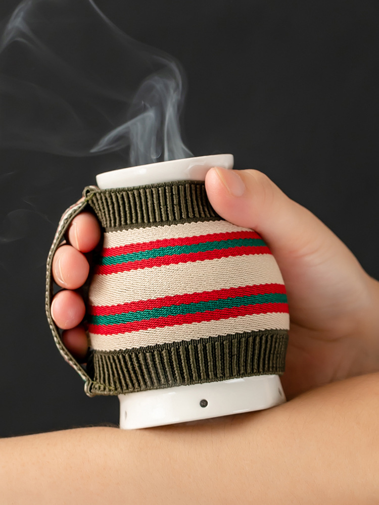 White Ceramic Moxibustion Jar with Gua Sha Function Portable Home Moxa Warmer with Dust-Proof Steel Mesh and Cloth Cover - Image 4
