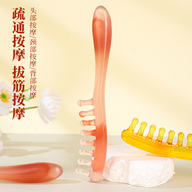 Wide Tooth Head Scalp Massage Comb Long Handle Anti Static Hair Brush Yellow Plastic 15-20cm - Image 2