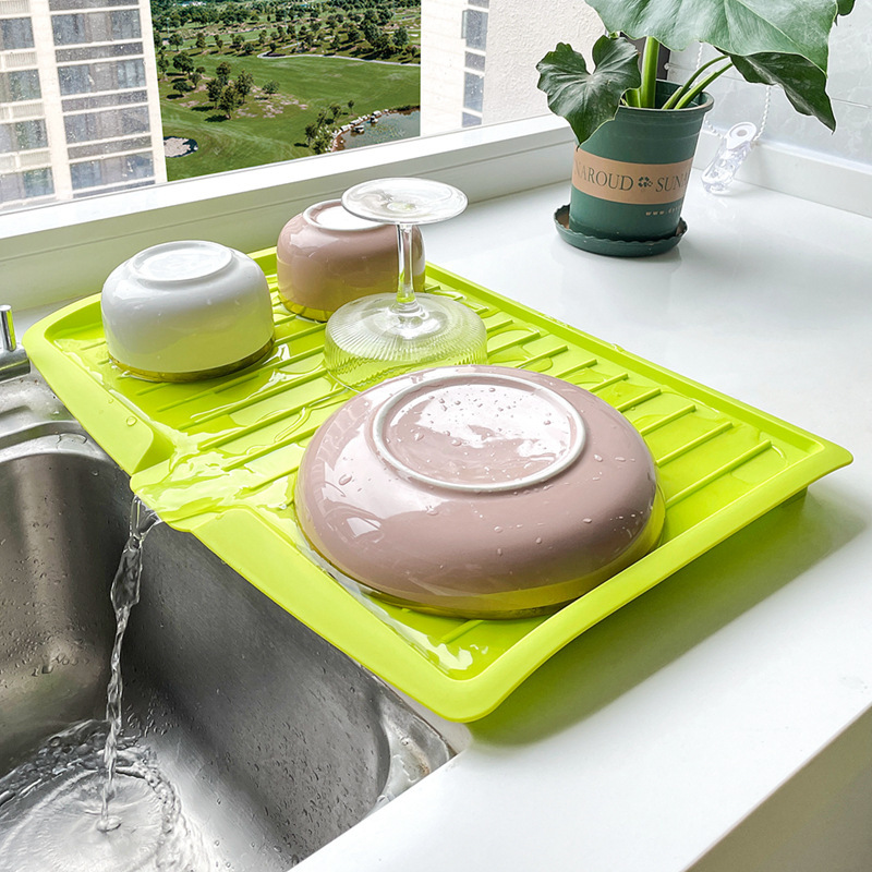Kitchen Drip Tray Draining Rack for Dishes Bowls Fruit and Tea Set Green Thickened PVC - Image 4