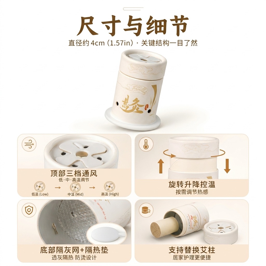 Mini Hanging Moxa Tube Set 6 Pack Reusable Moxibustion Box with Stickers Moxa Cones Bands and Pads - Image 4