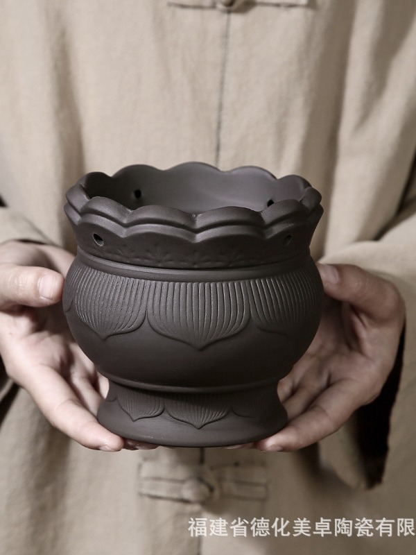 Purple Clay Fire Dragon Moxa Jar Double Layer Heat Shield Guasha Warm Moxibustion Tool 11.5cm with 220ml Oil - Image 2