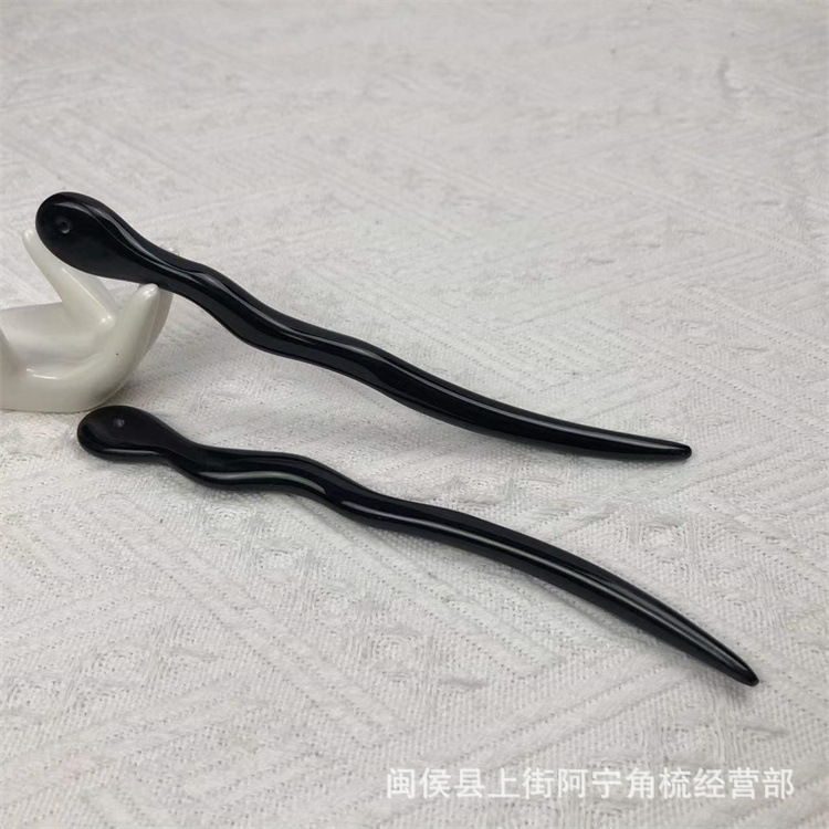 Hand Carved Ox Horn Hair Stick 18cm Bow Shape Chinese Style Hairpin for Updo Hairstyles Gift - Image 2