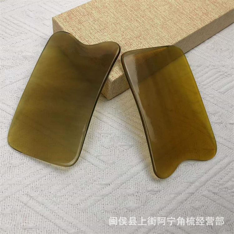 Natural Buffalo Horn Gua Sha Board 9.5cm Facial Body Scraping Massage Tool with Guasha Comb and Tendon Stick - Image 2