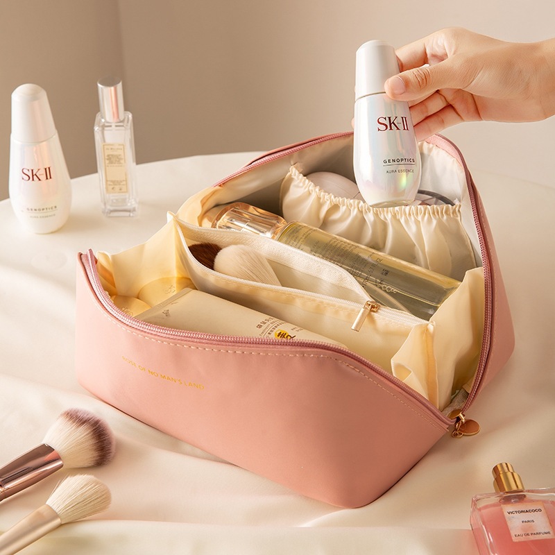 Large Capacity Shell Pillow Makeup Bag Portable Travel Cosmetic Toiletry Organizer Cream White - Image 4