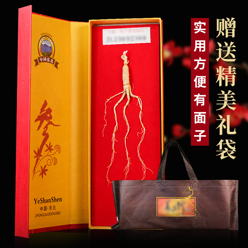 Changbai Mountain Aged Ginseng Gift Box 40cm Sun-Dried Whole Root 8-10g with Handbag - Image 2