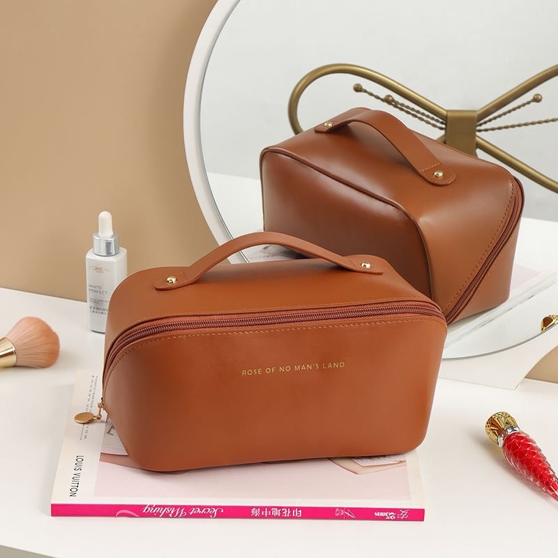 Large Capacity Portable PU Travel Cosmetic Bag Classic Toiletry Organizer Storage Pouch - Image 2