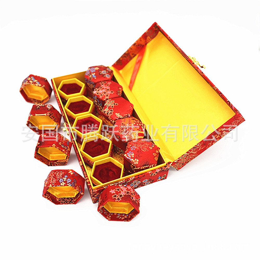 Red Brocade Gift Boxes Set of 10 Empty Packaging Boxes for Herbal Gifts and Jewelry - Image 3
