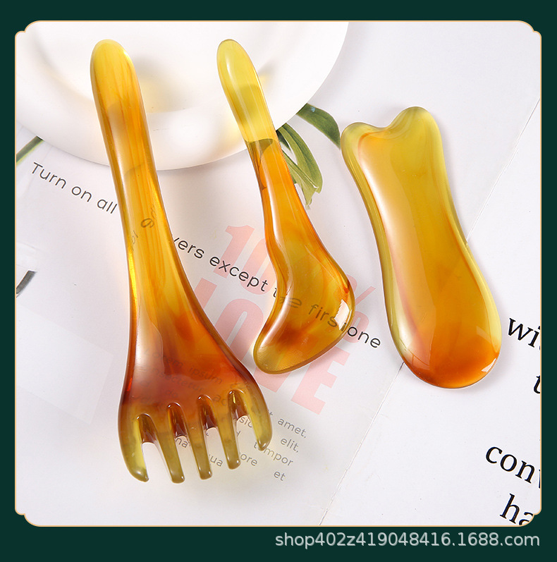 Resin Gua Sha 8 Piece Set Meridian Massage Tool Kit with Gua Sha Board Comb and Body Brush for Wellness Care - Image 3