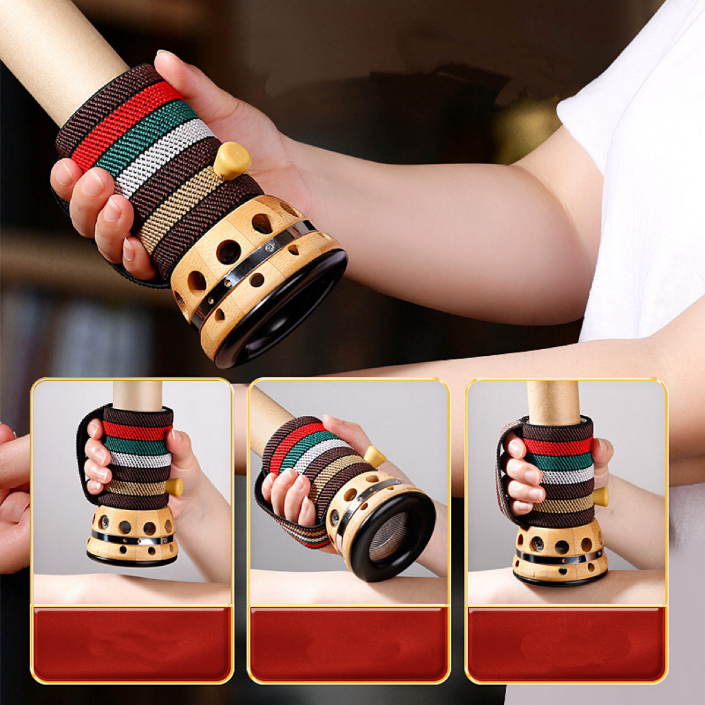 Bian Stone Moxa Jar Handheld Warming Moxibustion Device with Bamboo Body 7 Holes for Home Spa Massage and Gua Sha Use - Image 4