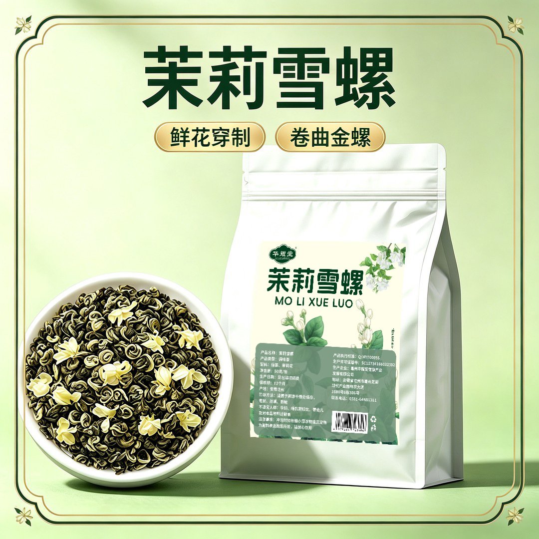 Jasmine Snow Snail Green Tea 50g Bag Cold and Hot Brew Jasmine Flower Tea - Image 2