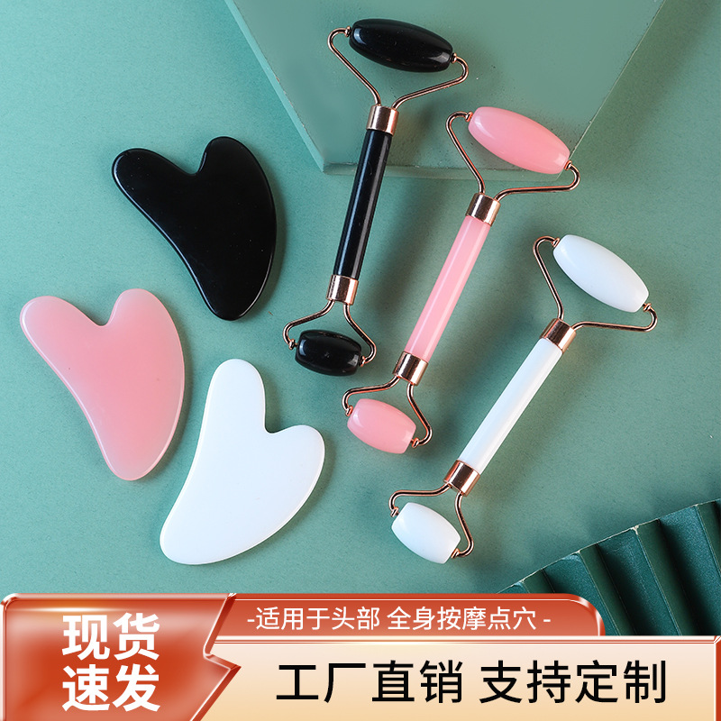Resin Facial Massage Roller Double Head Gua Sha Tool Purple Board for Face Care and Wellness Massage - Image 2