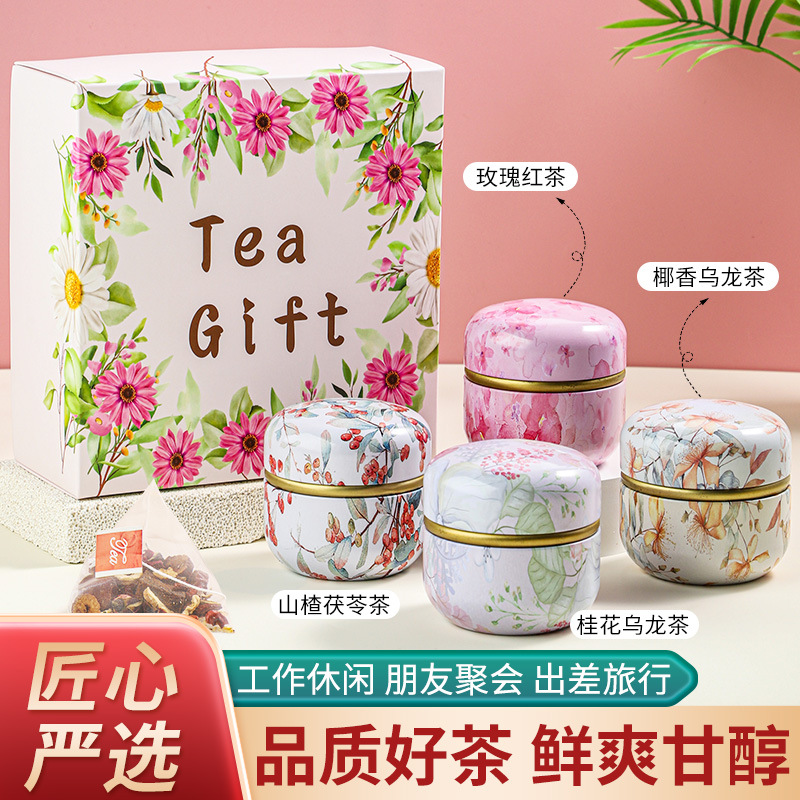 Floral Tea Gift Set Peach Oolong Rose Chrysanthemum Black Tea Cold Brew Bags 30g Tin - Image 2