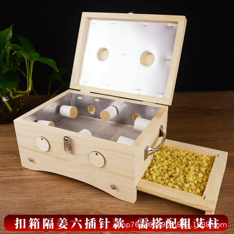 Solid Wood Moxibustion Box Flip-Top Six-Needle Insert Design for Waist and Back Ginger-Partition Moxa Warming - Image 4