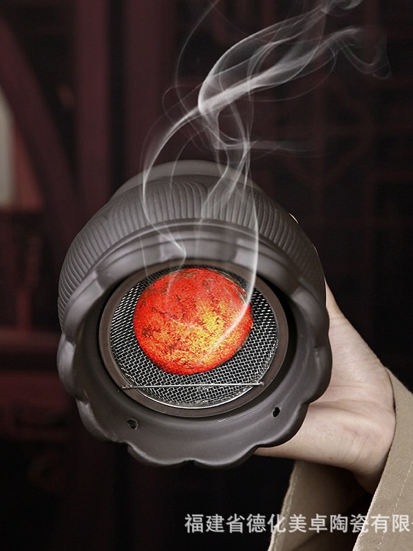 Purple Clay Fire Dragon Moxa Jar Double Layer Heat Shield Guasha Warm Moxibustion Tool 11.5cm with 220ml Oil - Image 3