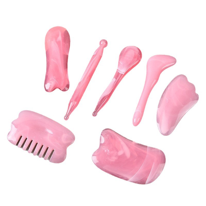 Resin Gua Sha Tool Set 7 Pieces Facial Eye Body Massage Comb for Meridian Care - Image 5