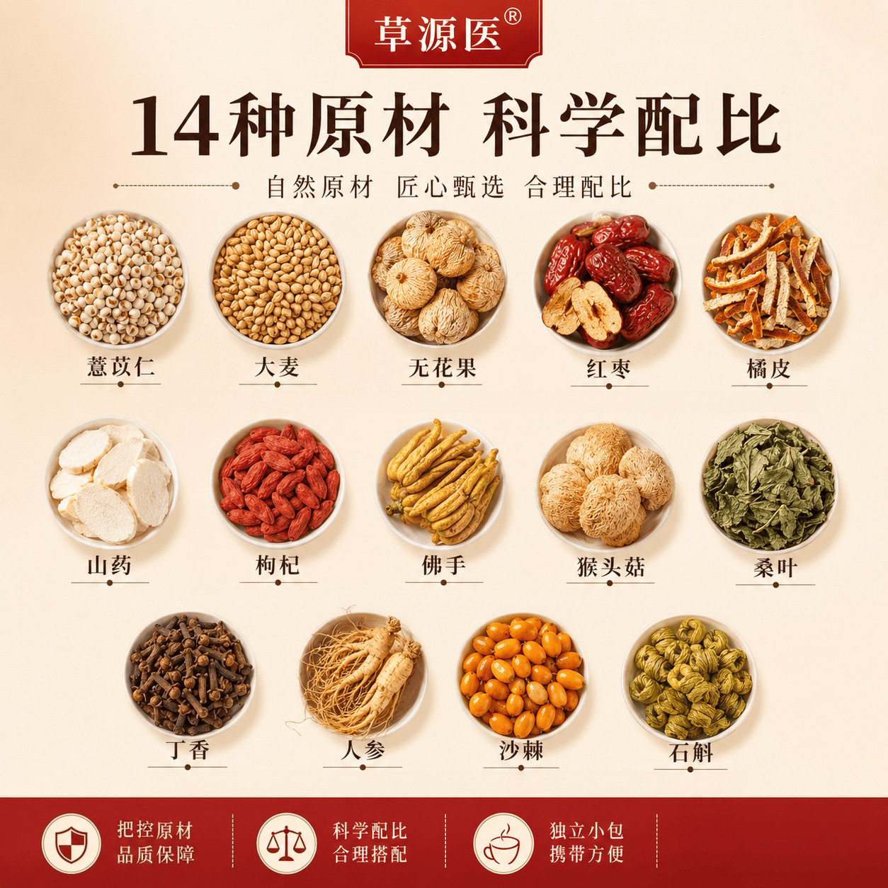 Foshou Barley Hericium Fig Tea 390g Daily Wellness Infusion with Red Date Tangerine Peel Chinese Yam - Image 2