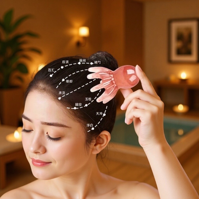 Octopus Head Massage Comb 8 Claw Scalp Meridian Brush Resin Guasha Comb for Scalp Care and Relaxation - Image 2