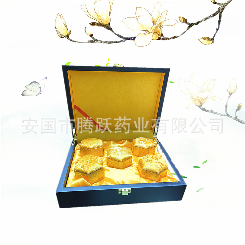 Wooden Gift Box Empty Brocade Lined Red Yellow for Herbal Pills Jewelry Storage 21cm - Image 3
