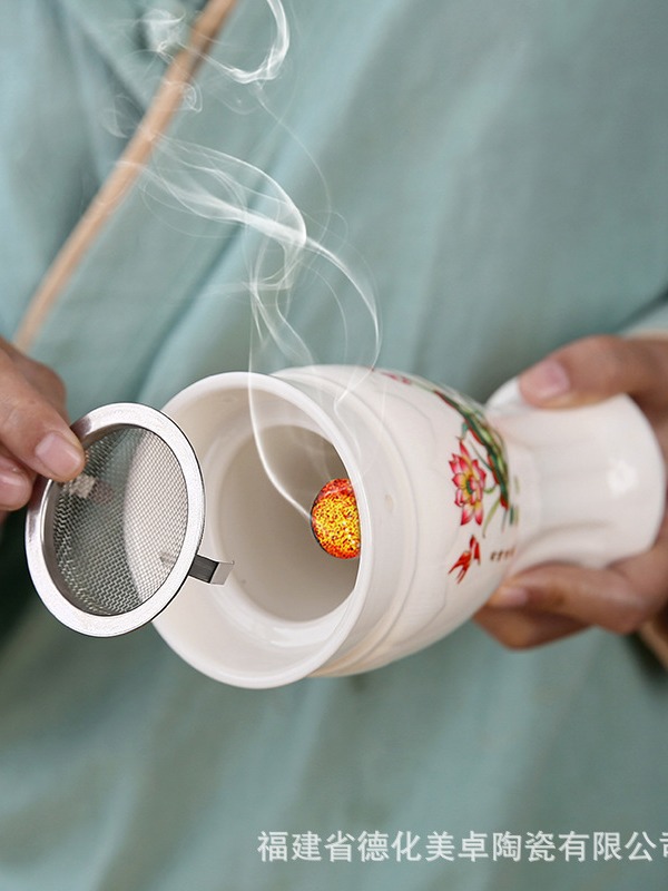 Ceramic Moxibustion Gua Sha Cup Double Layer Jar Warm Therapy Massage Tool with Cloth Sleeve 350g - Image 4