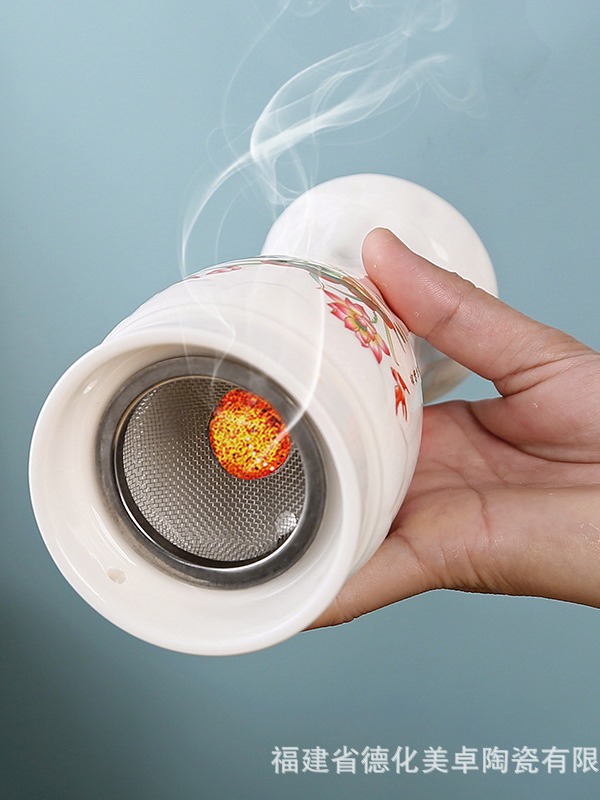 Ceramic Moxibustion Gua Sha Cup Double Layer Jar Warm Therapy Massage Tool with Cloth Sleeve 350g - Image 5