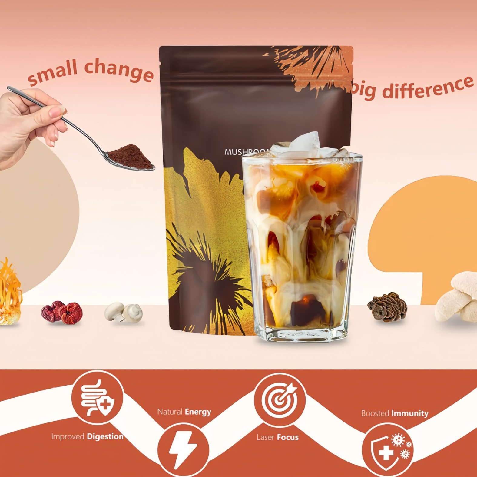 Mushroom Coffee Instant Black Coffee with Lingzhi Reishi and Matcha Sugar Free 180g - Image 4