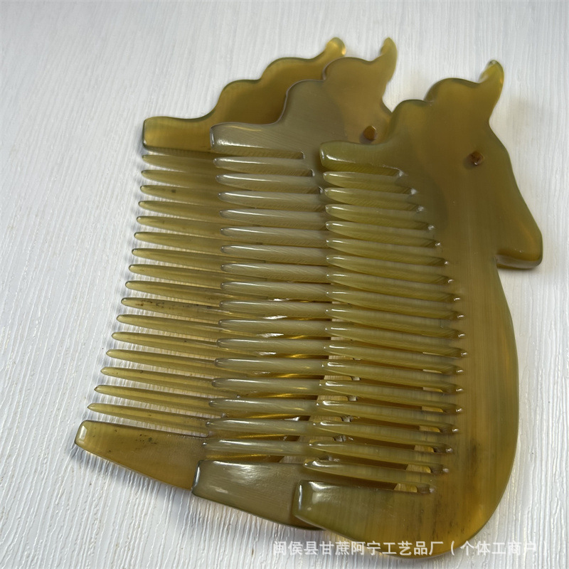 Yak Horn Comb Elephant Fine Tooth Scalp Massage Comb 10-15CM Engraved Gift - Image 3