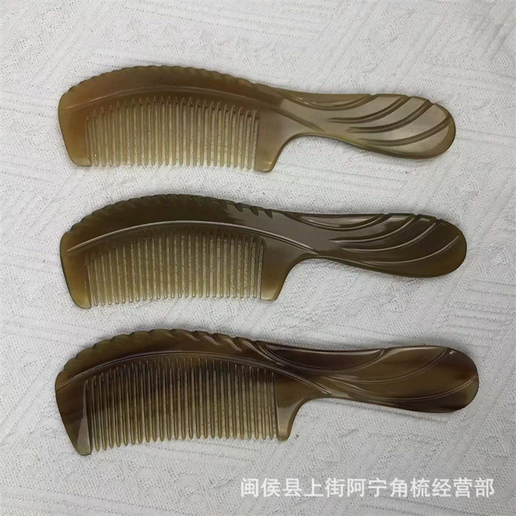 Natural Horn Comb Handle Massage Comb 20cm Smooth Round Teeth Scalp and Body Gua Sha Tool - Image 2