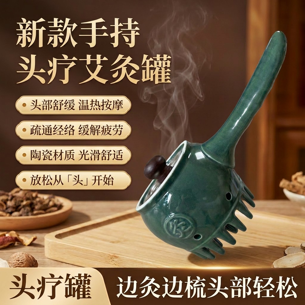 Bian Stone Moxibustion Jar Handheld Warming Tool with 6 Cups for Body Meridian Care Home Use - Image 2