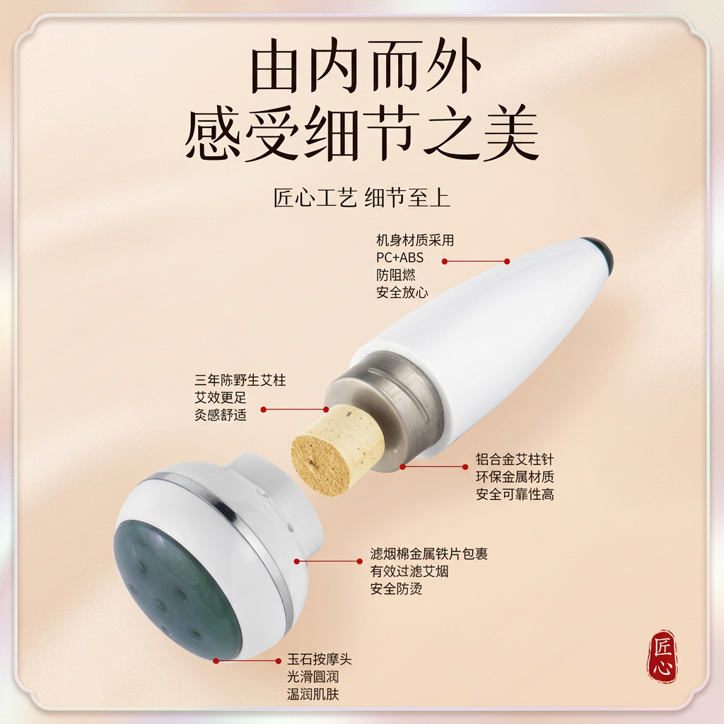 Peach Blossom Facial Moxibustion Device Jade Face Massage Tool with 40 Moxa Sticks for Home and Spa Use - Image 3