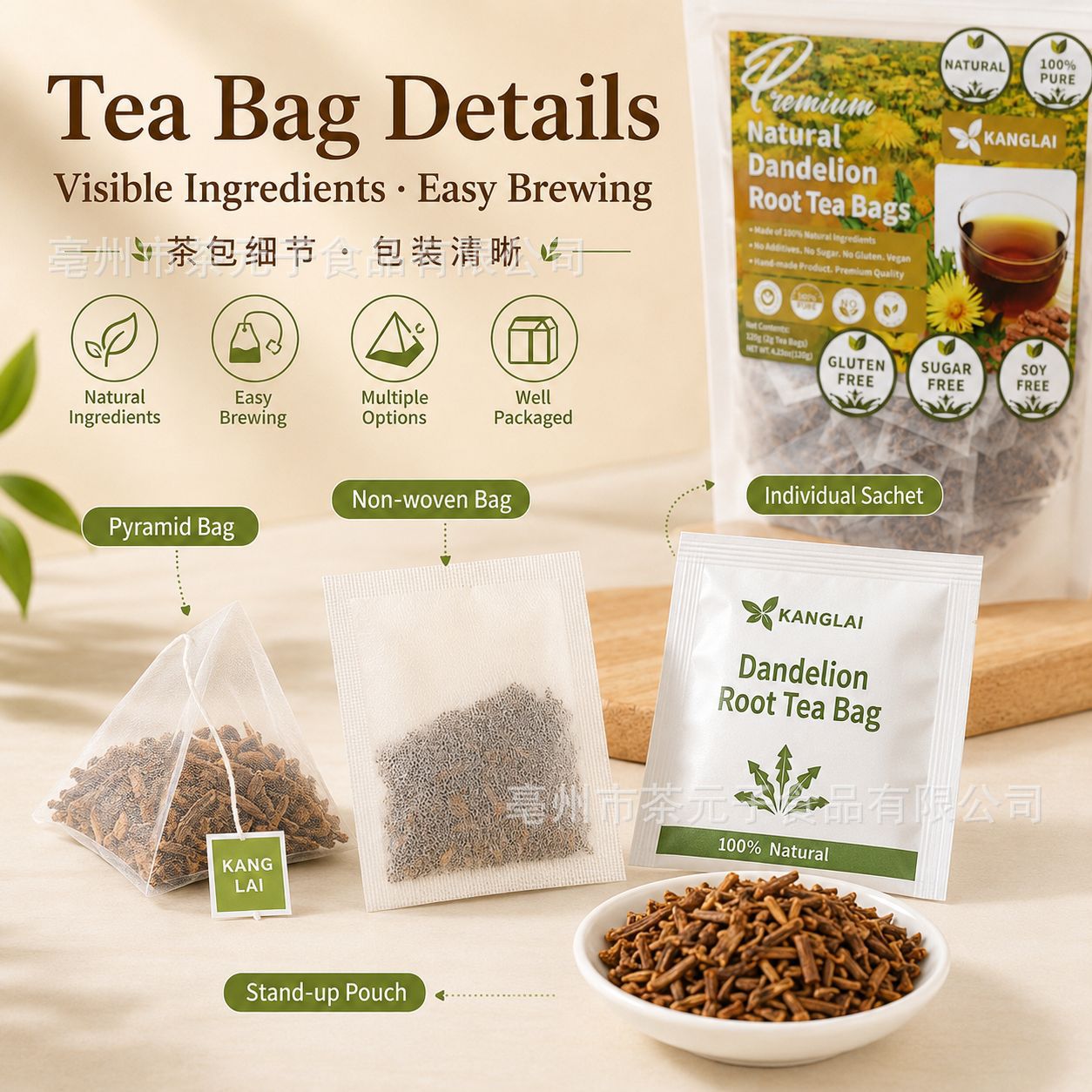 Dandelion Root Tea Bags Pu Gong Ying 60 Bags Roasted Herbal Tea Caffeine Free Daily Brew - Image 3