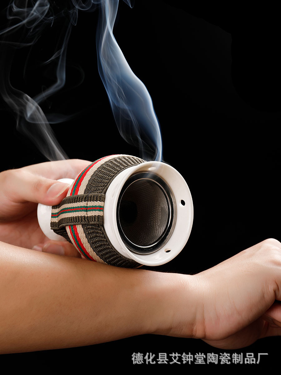 Ceramic Moxibustion Jar with Gua Sha Cup Jade Pot Design Blue Peony Glaze Warm Therapy Device for Home Use - Image 5