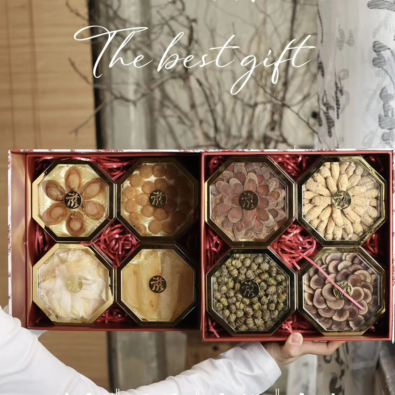 Red Velvet Eight Treasure Gift Box American Ginseng Dendrobium Red Ginseng Deer Antler Reishi Tangerine Peel 190g - Image 3