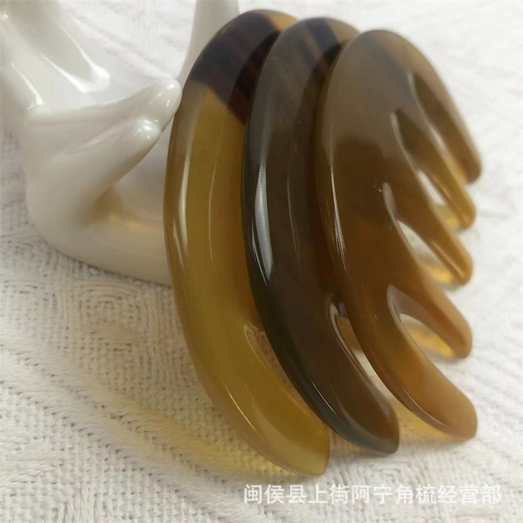 Natural Horn Five-Tooth Comb Head Massage Comb Gua Sha Scraping Board Meridian Gua Sha Tool - Image 3