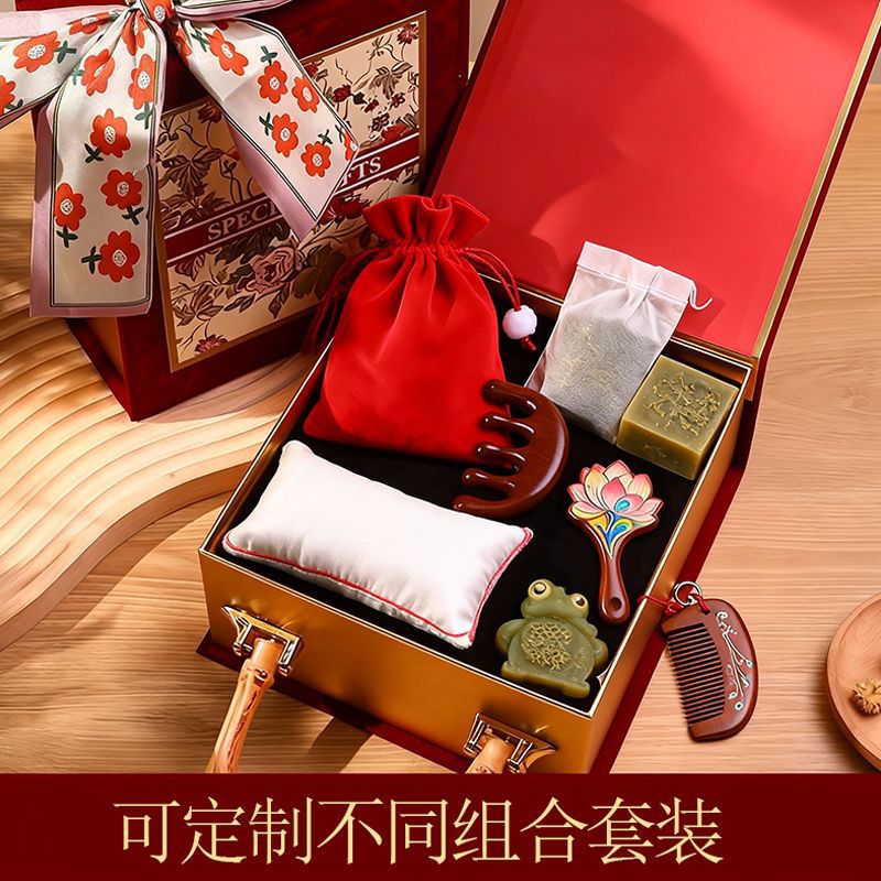 Chinese Style Foot Soak Gift Set Tulip Cotton Cloth Wrap Ribbon Business Gift - Image 2