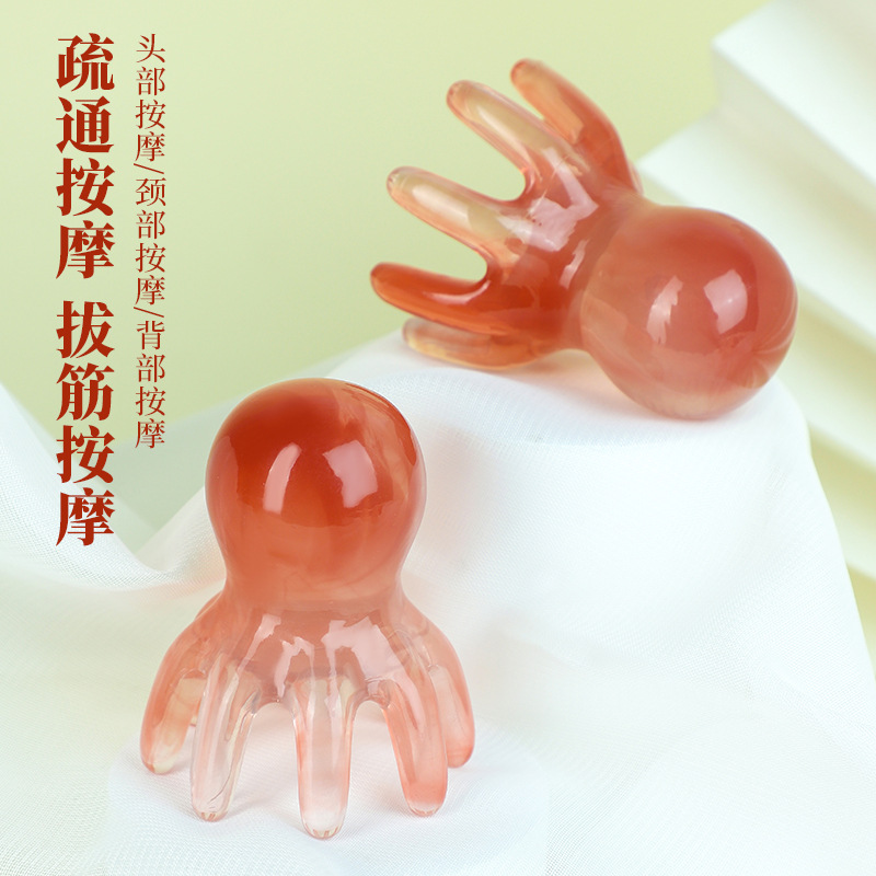 Resin Gua Sha Head Massage Comb Octopus Scalp Meridian Brush Green 60g - Image 3