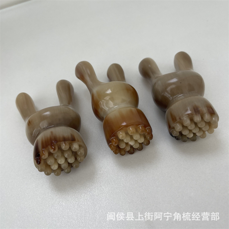 Horn Facial Massage Tool Rabbit Ear Shape Guasha Scraper Portable Buffalo Horn Beauty Roller - Image 2
